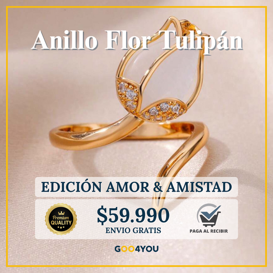 Anillo Flor Tulipán Blanco con Caja de Regalo