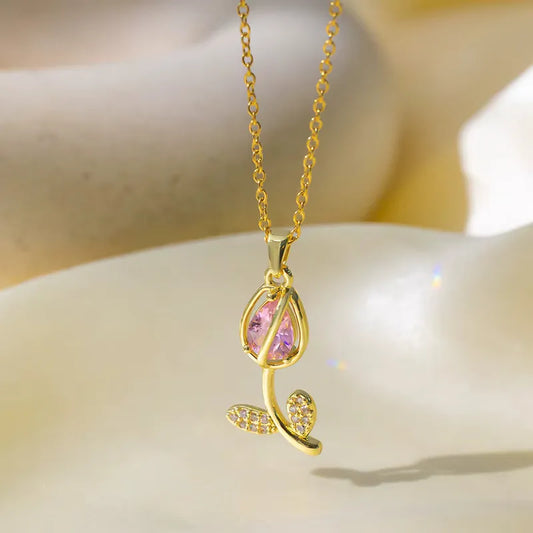 Collar Flor Tulipán Colores + Caja de Regalo